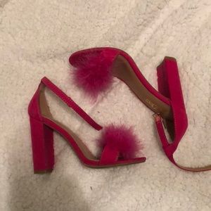 Bright pink fluffy heels